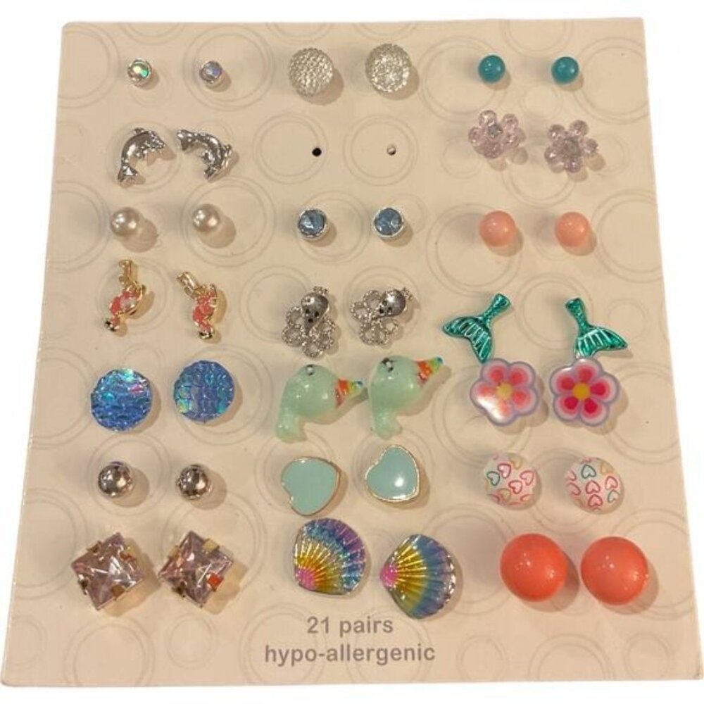 Assorted Hypo-Allergenic Stud Earrings Set 20 Pairs For Women & Girls